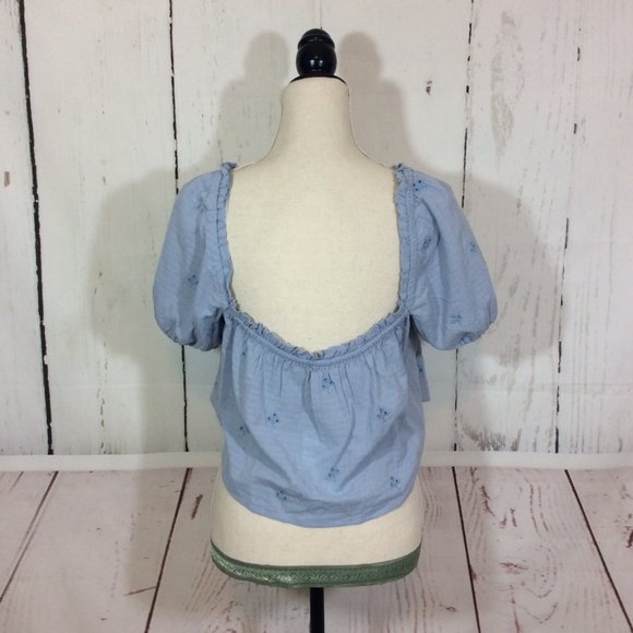 2/$30 ZARA Blue Eyelet Cropped Top Size Medium Short Peasant Crop Top Boho - Picture 8 of 12